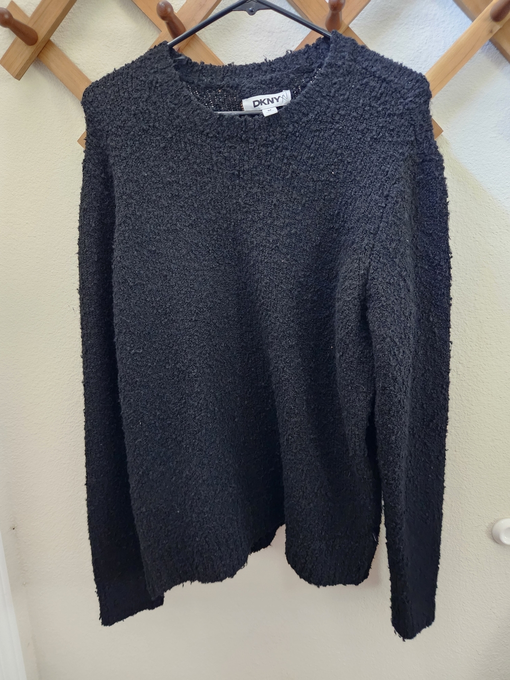 DKNY Black Bouclé Crewneck Sweater